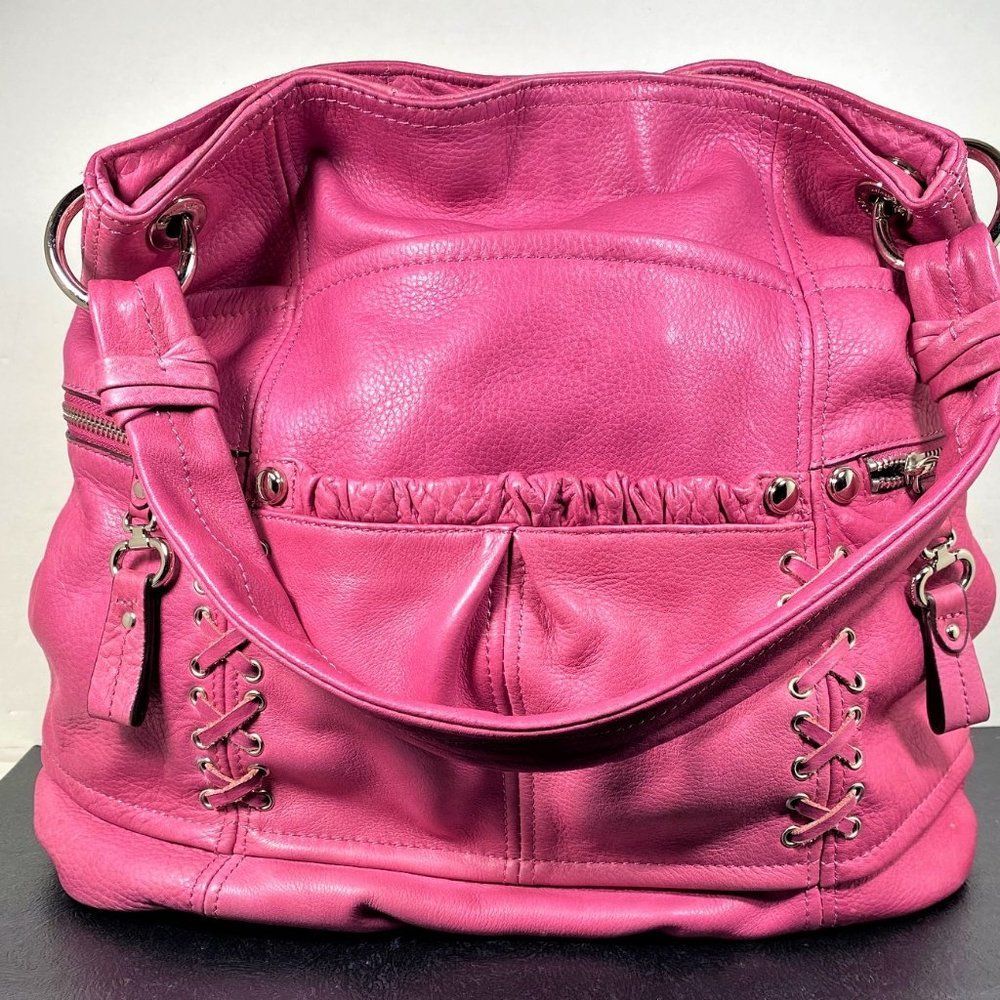 Designer B Makowsky Soft Leather Pink Large Handbag Lots of Pockets!